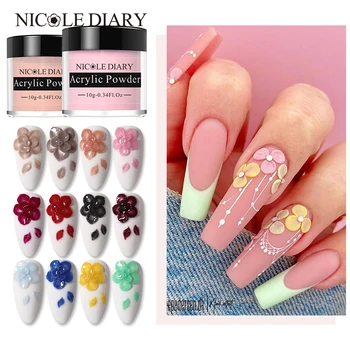 

NICOLE DIARY 3 in1 Acrylic Carved Powder Nail Dip Glitter Dust Extension Form Flower Pigment Builder 3D Nail Tips Decoration