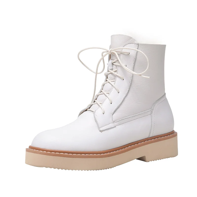 White Donna-in/женские зимние ботинки на платформе; коллекция года; теплая женская обувь на каблуке из овечьей шерсти; ботильоны на резиновой подошве из натуральной кожи на молнии - Цвет: White