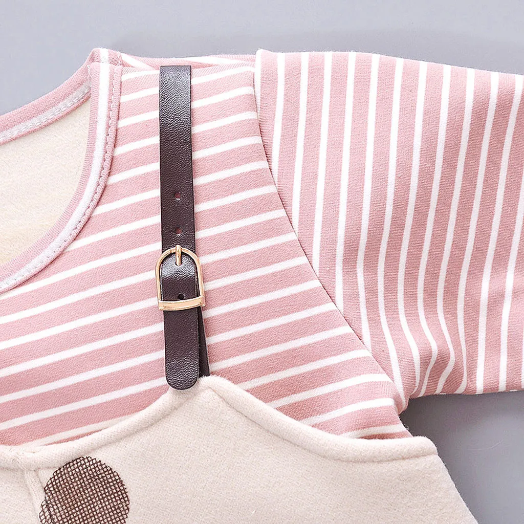 Платье из флиса с длинными рукавами для маленьких девочек vestido infantil/Хлопковые Платья принцессы в полоску с бантом одежда в горошек для девочек