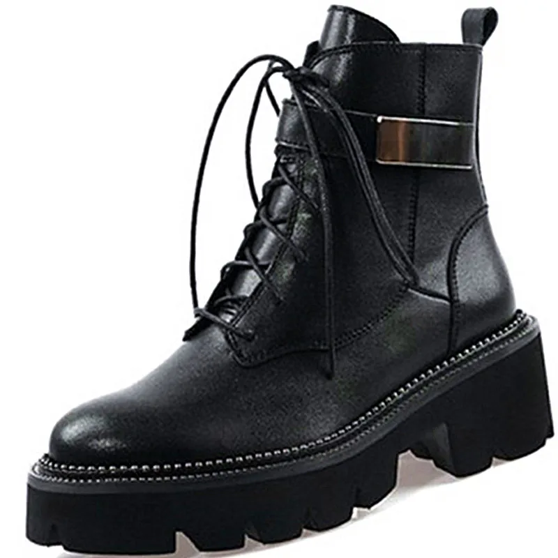 

RASMEUP 2020 Genuine Leather Women Boots Motorcycle Ankle Boots For Women Platform Autumn Winter Boots Rain Boots Women Shoes