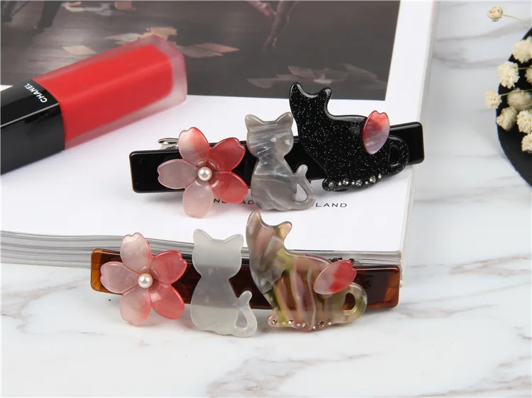 Romantic Flower Acetate Hair Clip For Women Fashion Brand Cartoon Cat Hairpin Barrettes Classic Hair Accessories Head Wear