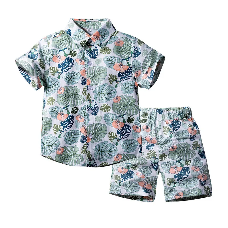 Kimocat Boy Short-Sleeved Suit Summer Beach Style Printed Shirt + Casual Shorts 2-Piece 9 Months-6 Years |