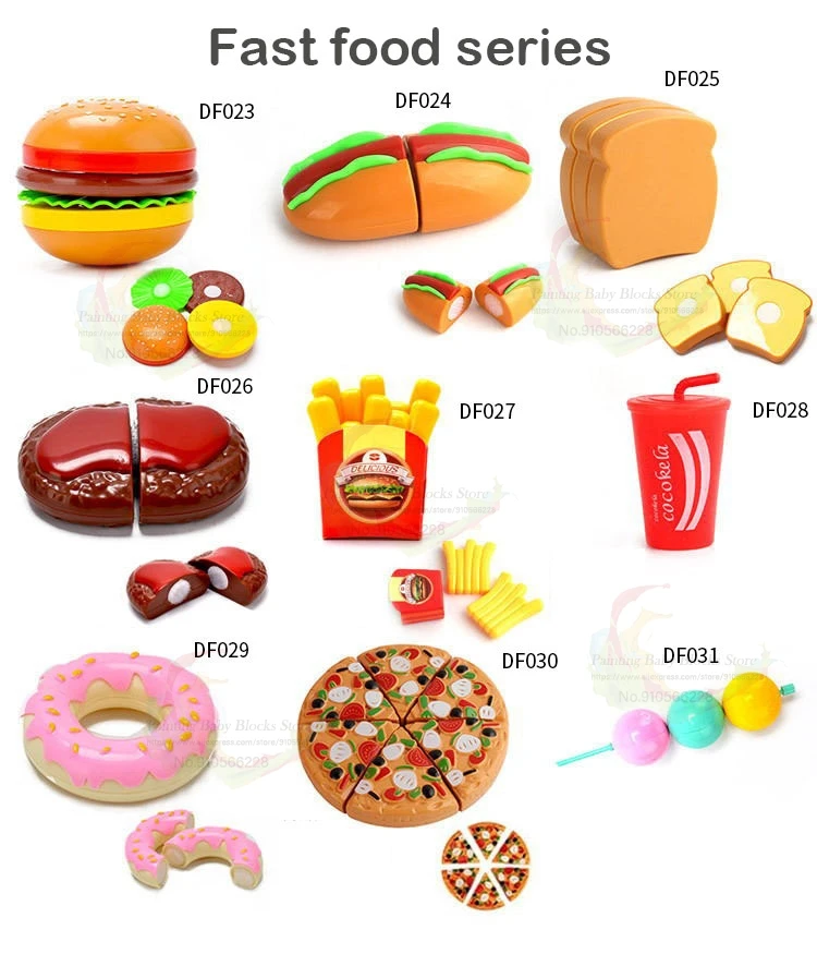 MOC Food Toy Building Blocks Hamburg Pizza Donuts Detachable Snack Bricks Educational Montessori Toys For Children Kids Gift Diy