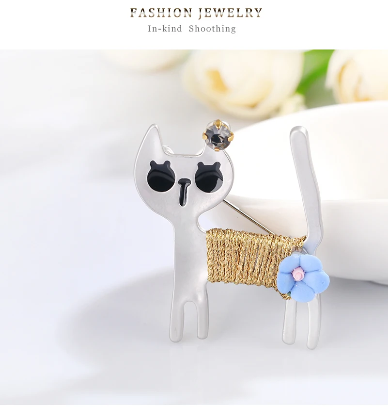 Модные красивые броши золото серебро капля масло кристалл милый кот Броши для женщин аксессуары синий розовый цветок аксессуары