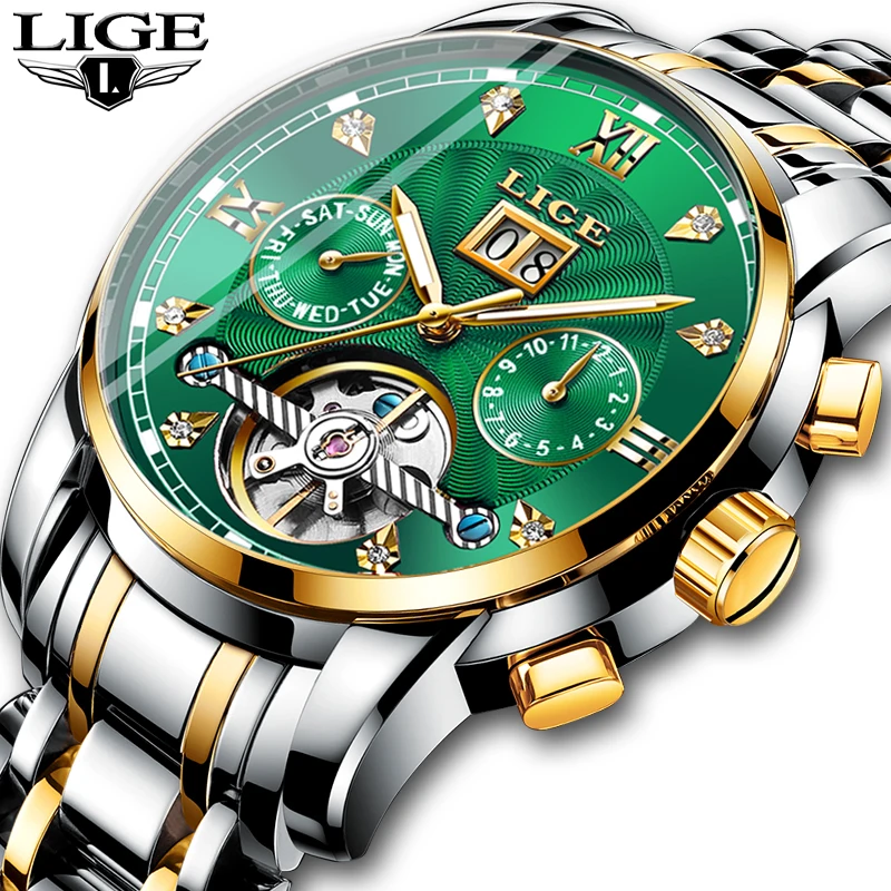 Masculino Relogio LIGE новые роскошные модные брендовые механические часы Мужские