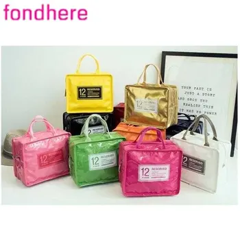 

FONDHERE Fashional casual office lady pink pu coat of paint letter white-collar square lunch bag hand bag heat preservation