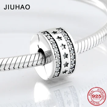 

925 Sterling Silver Fixed Clip sparking star Stopper Lock Beads Fit Original European Charms Bracelet Jewelry Making 2018