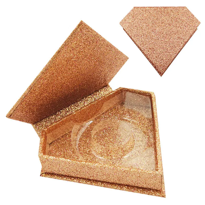 3D Eyelahes алмаз Форма упаковочная коробка 3DMink мех шелковые ресницы - Цвет: Glitter Rose Gold