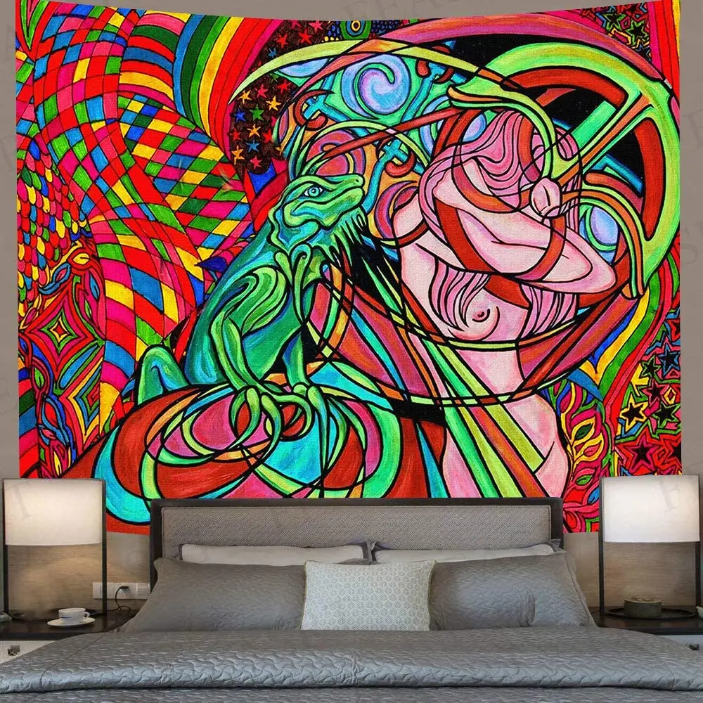 

Bohemian Tapestry Abstract Trippy Art Wall Hanging For Living Room Bedroom Home Dorm Decor