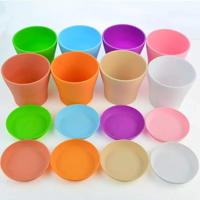 New 8Pcs Mini Plastic Flower Seedlings Nursery Pot Planter 4inch Pots With Pallet Colorful Plant Container Seed S | Дом и сад