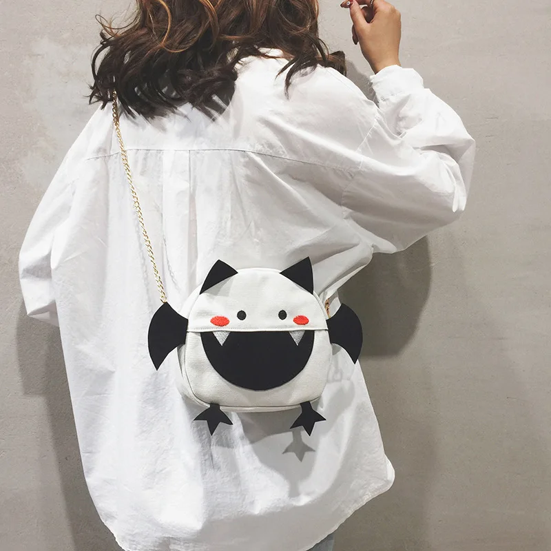 

Funny Single-shoulder Canvas Bag Women's 2019 Cartoon Versatile Chain Shoulder Bag Super Fire Contrast Color Little Devil Over-t