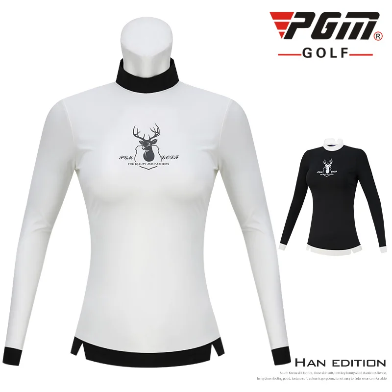 

New! PGM Golf Training T-Shirt Women Fall/Winter White/Black Apparel Long Sleeve Round Neck Bottom Shirt Slim Fit Full Quick Dry