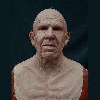

Halloween Old Man Mask With Long Neck Grey Hair Halloween Cosplay Mask Scary Full Head Latex Masks Halloween Party Props