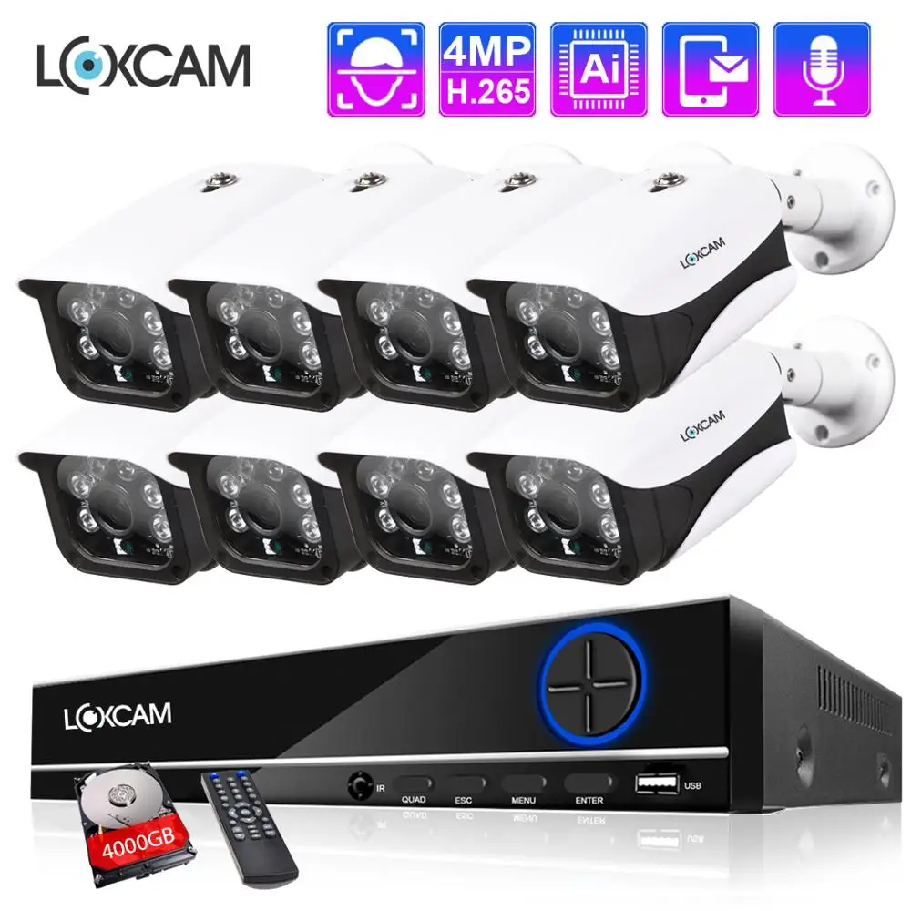 H.265 CCTV система NVR 8CH 4MP POE комплект 8 шт Открытый Водонепроницаемый массив