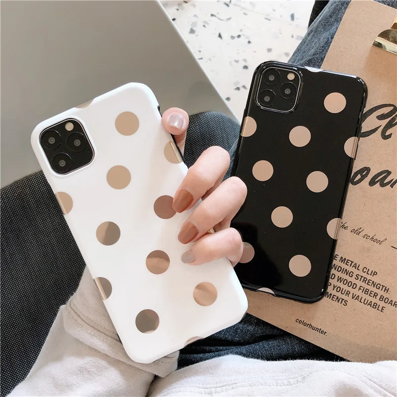 

Cute Gold Plating Wave Point Phone Case For iPhone 11 Pro Max XR X XS Max 6 6S 7 8 Plus Full Body Soft IMD Phone Back Cover