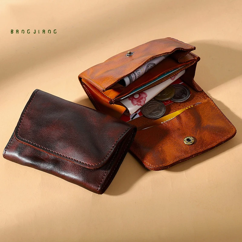 

Handmade card holder luxury distressed top grain vegetable tanning cowhide wallet men's simple driver's license change ming pian