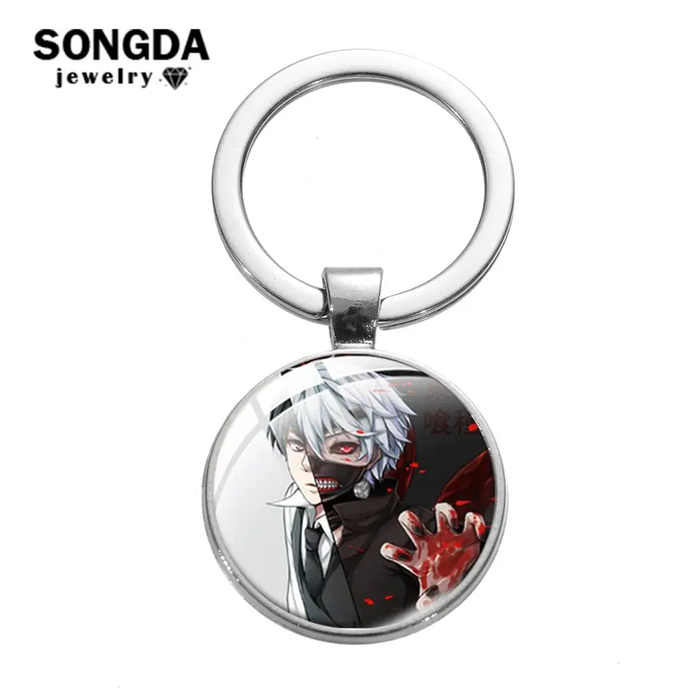 Songda Tokyo Ghoul Kaneki Ken Split Face Keychain Crystal Glass Cabochon Art Picture Pendant Key Chain Holder Anime Accessories Key Chains Aliexpress
