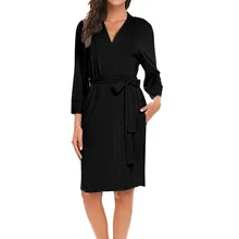 Женский хлопковый Халат, кимоно, пижама, 4/3 рукав, v-образный вырез, легкий, с поясом, длинный халат, халат, мягкая одежда для сна, Pijama Mujer