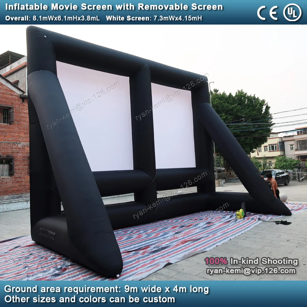 back side of 8.1mWx6.1mH giant inflatable movie screen with removable screen outdoor large inflatable cinema 16 9 projection film screen