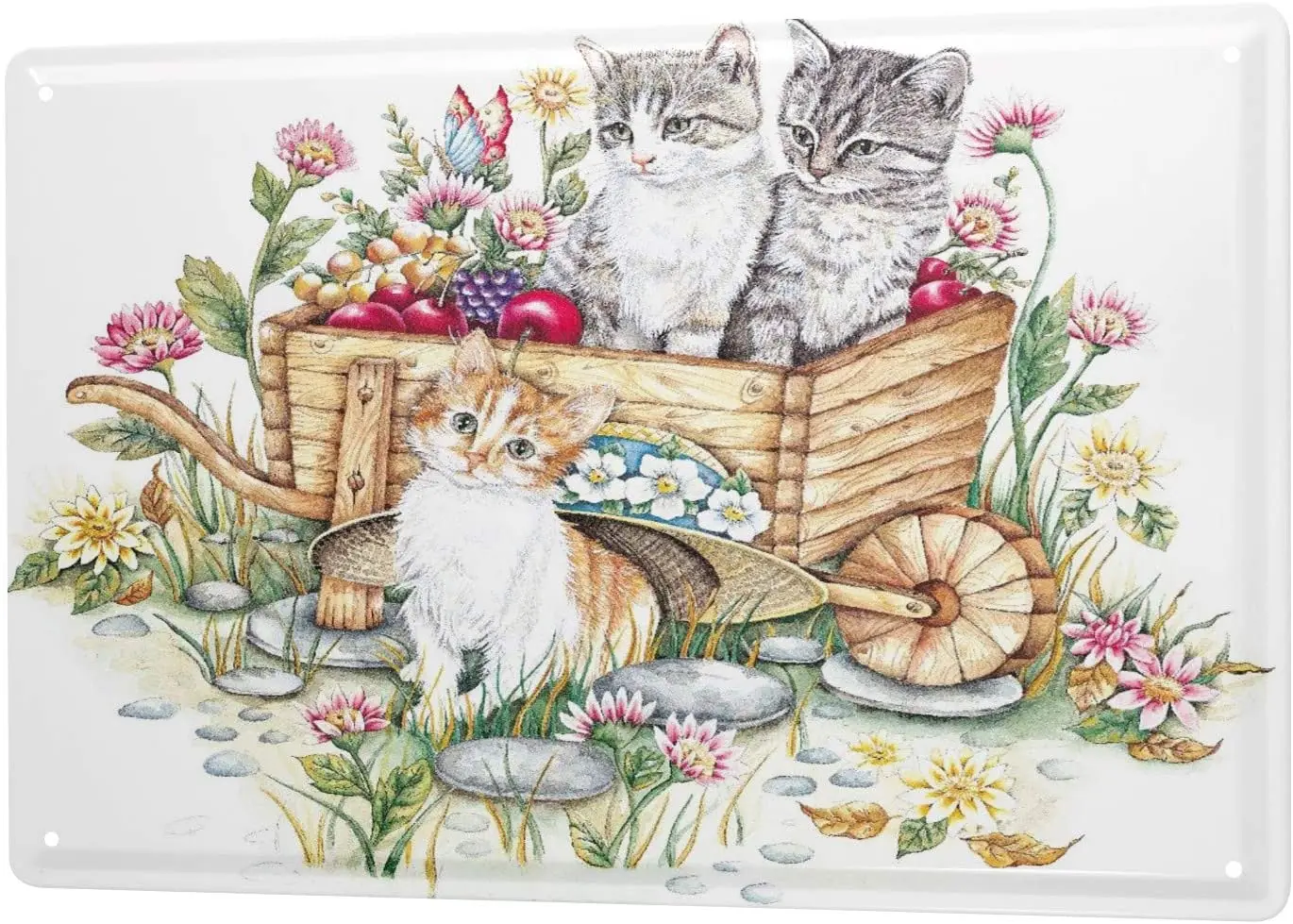 

LEotiE SINCE 2004 Tin Sign Metal Plate Decorative Sign Home Decor Plaques 30 x 40 cm Cat Breed Three Cats wheelbarrows