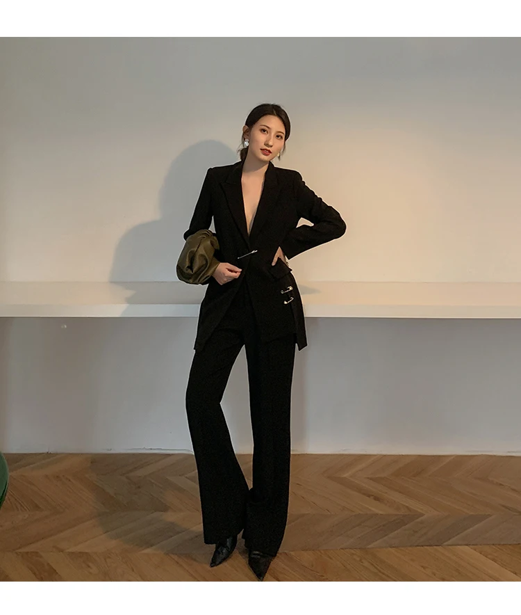 Новый женский OL Блейзер Женский деловой необычный черный блейзер Золотая Пряжка жакет комплект куртка Feminino Longo Banco высокое качество