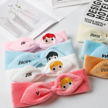 

Kpop bangtan boys Cartoon Plush headband embroidery hair band sweat absorption cute headband