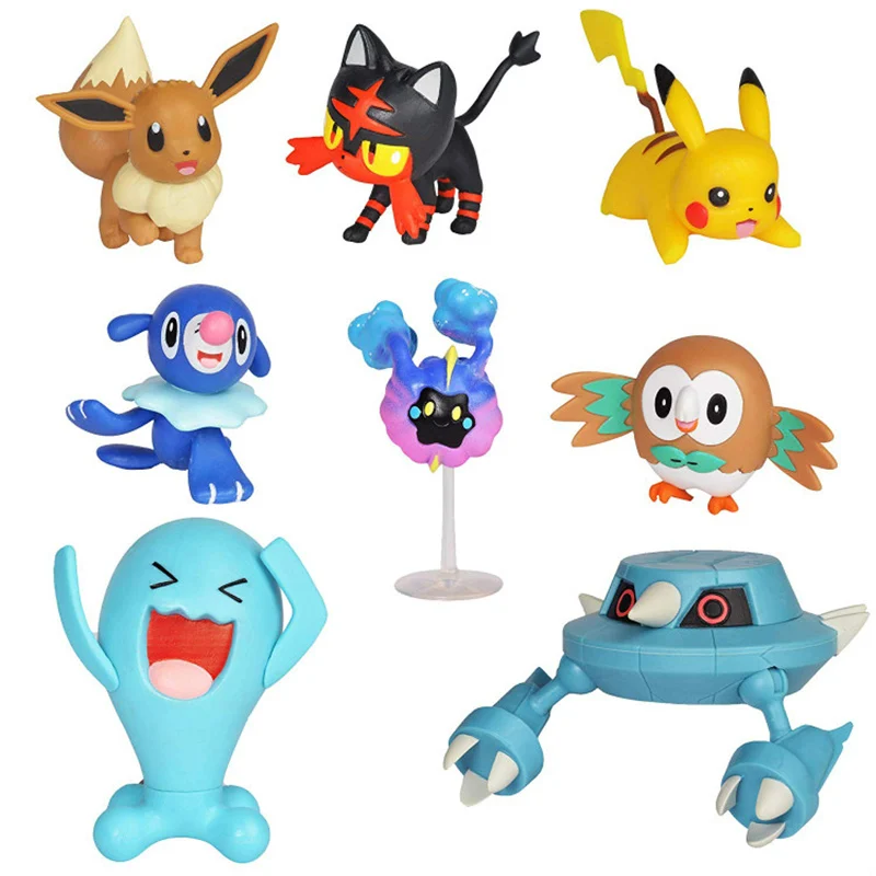Takara Tomy Pokemon 8 шт./компл. Popplio Rowlet Cosmog Metang Eevee Litten wobбуфет Пикачу Покемон экшн Фигурки