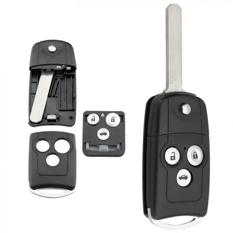 

3 Buttons Car Key Fob Case Shell Replacement Remote Cover with HON66 Blade Fit for -Honda Civic Accord -Jazz -CRV