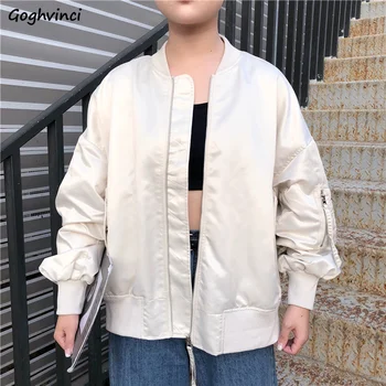 

Jacket Women Solid Casual Long Sleeve Stand Womens Jackets and Coats Korean Fashion Clothes Zipper Students High Quality Soft