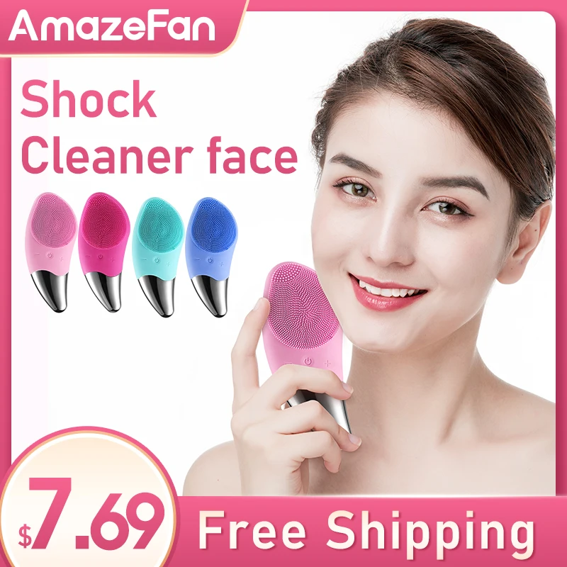 

Mini Electric Facial Cleansing Brush Silicone Sonic Face Cleaner Deep Pore Cleaning Skin Massager Face Cleansing Brush Device