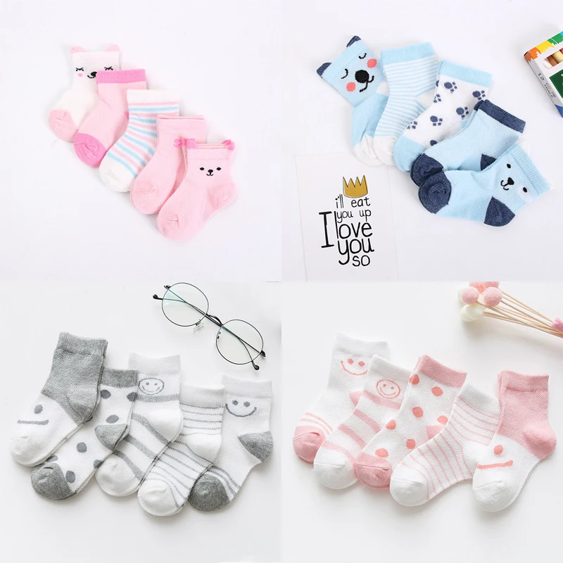 5 Pair Non Slip Baby Boy Girl Cartoon Thicke Socks Newborn Infant Toddler Socks 