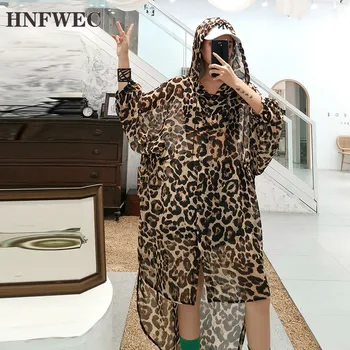 

Fashion Women's Chiffon Shirt 2020 Spring New Pluz Size Wild Casual Ladies Blouses Leopard Long-sleeve Hooded Sunscreen V943