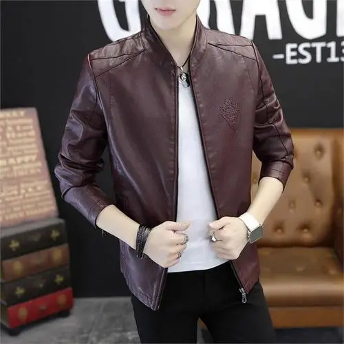 Осень весна мужское кожаное пальто корейские приталенные кожаные куртки модная повседневная верхняя одежда для мужчин мотоциклетные кожаные куртки - Цвет: 991-66-A31