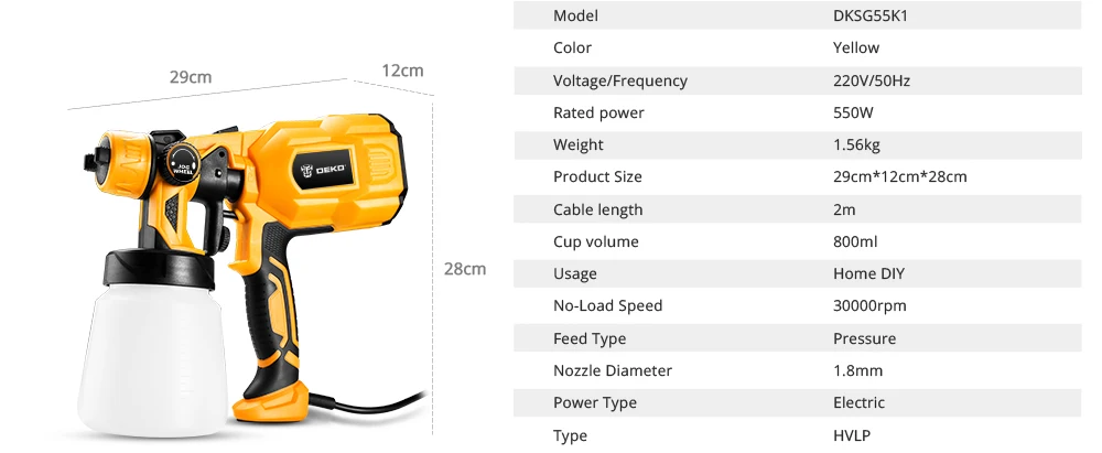 DEKO DKCX01 220 V ручной распылитель пистолет Краски опрыскиватели 550 W высокой Мощность дома Электрический пульверизатор легкого напыления 3