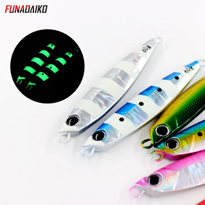 FUNADAIKO бросок с берега медленно, дергающаяся приманка, seafishing литье джиг искусственный блестящие люминисцентные приманки, а так же 30 г, 40 г, 60 г boatfishing джиг-приманки