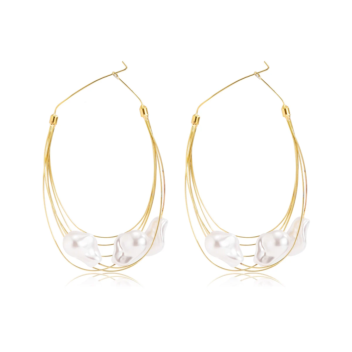 SHIXIN Pearls Big Hoop Earrings for Women Layered Large Circle Earrings 2020 Fashion Jewelry Trendy Wedding Earings Korean Girls - Image 3