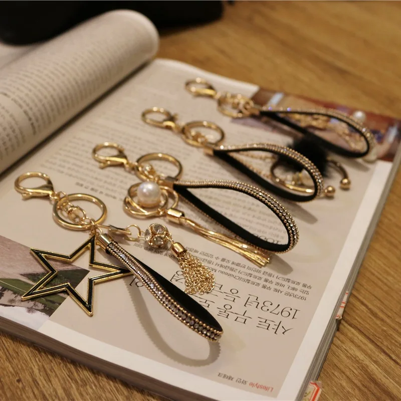 

Creative Pearl Fringed Five-Pointed Star Key Chains Tassels Car Gift Pendant Keychain Fine Alloy Lady's Handbag Pendant Key Ring