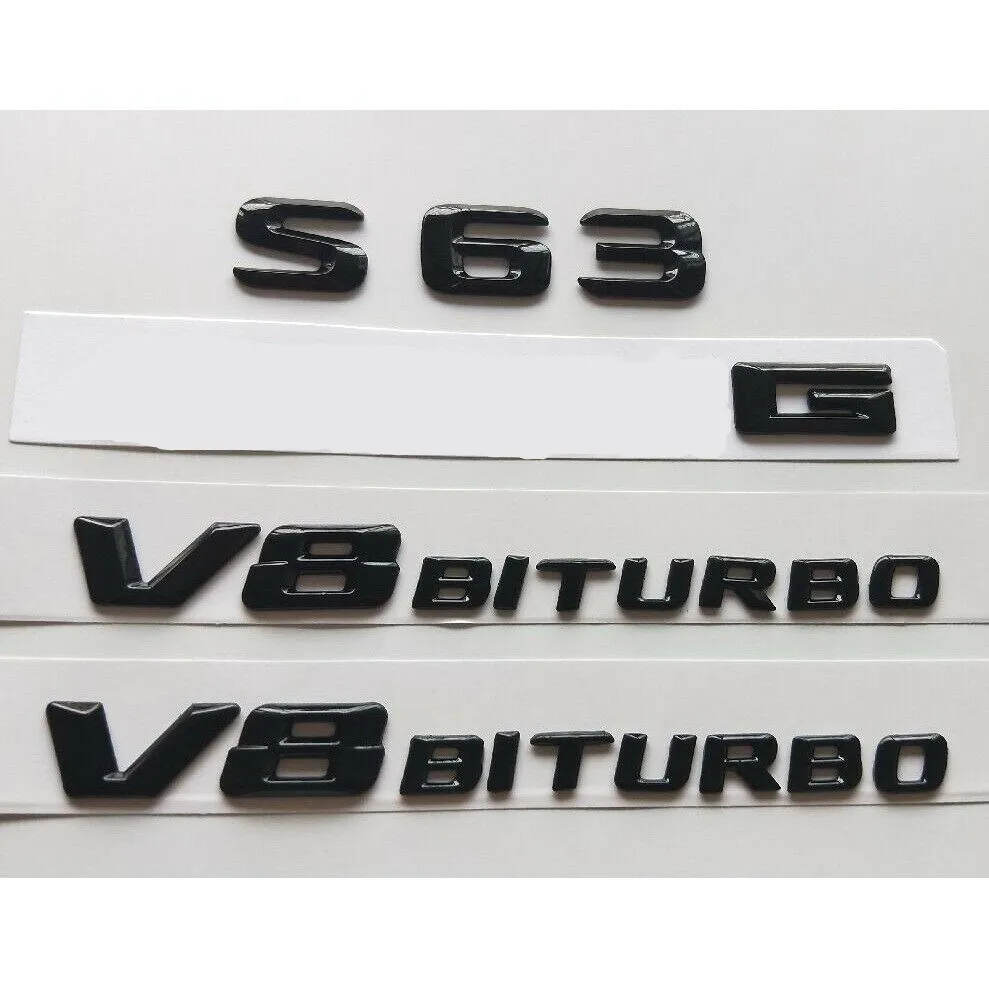 Gloss Black Блестящие черные 3D буквы S63 V8 BITURBO эмблемы для Mercedes Benz W221 W222 - Цвет: Gloss Black