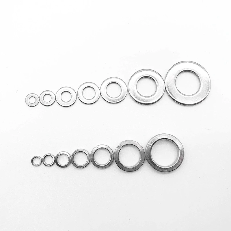 ELEG-260-Pcs(7-Размеры) Сталь плоская шайба и Стопорная шайба резиновая Прокладка Ассортимент Набор-Размеры в комплекте: M2.5 M3 M4 M5 M6 M8 M10