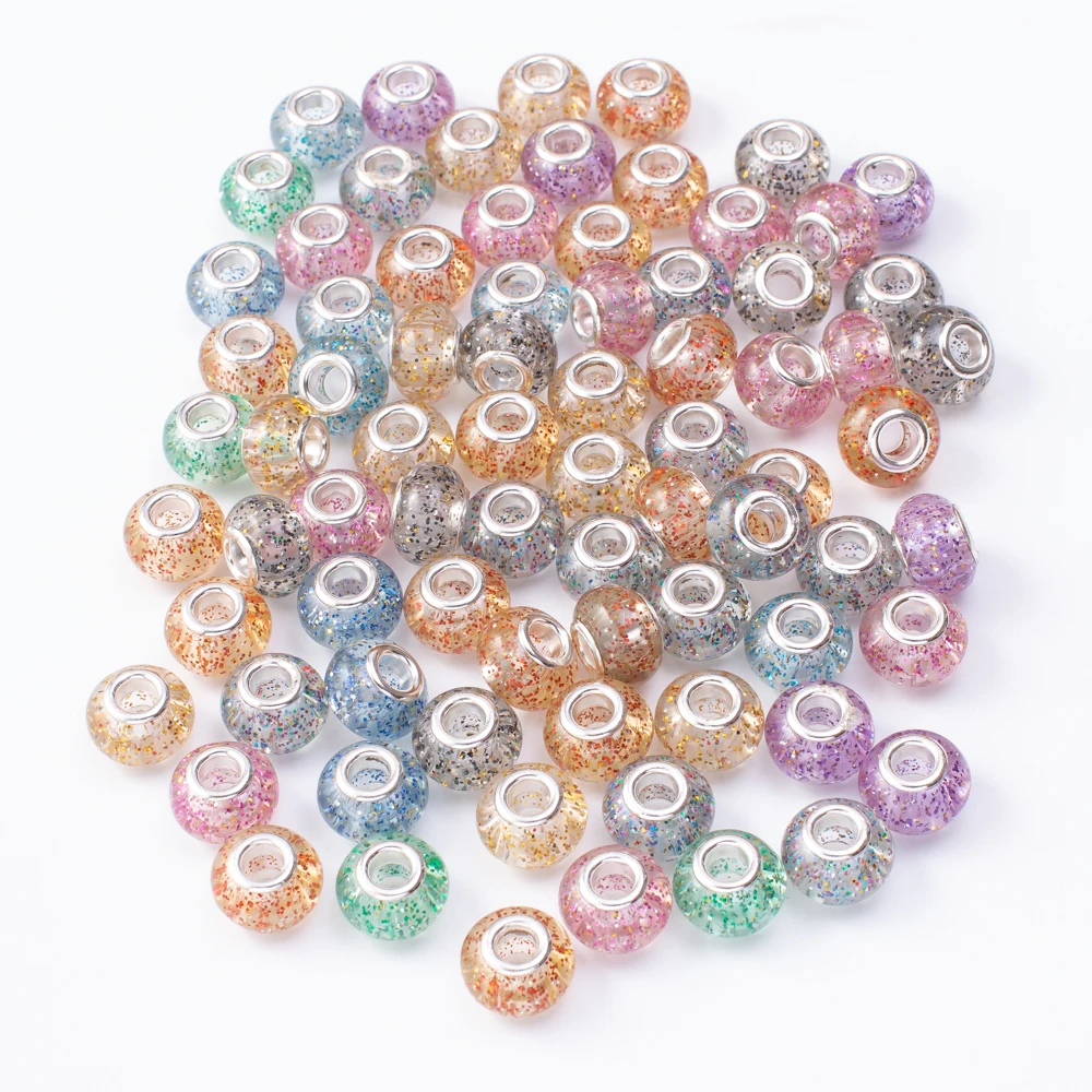

20Pcs/Lot Mix Color Silver Plated Buckle DIY Resin Plastic Bead Charm Fits for Pandora European Jewelry Bracelet js2254