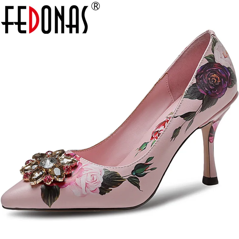 FEDONAS модные стразы женские вышитые туфли лодочки на высоком каблуке с высоким