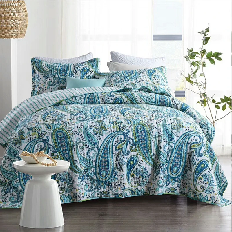 

CHAUSUB Bedspread Quilt Set 3PCS Paisley Partten Cotton Quilts Bed Cover Pillow case King Queen Size Summer Quilted Coverlet Set