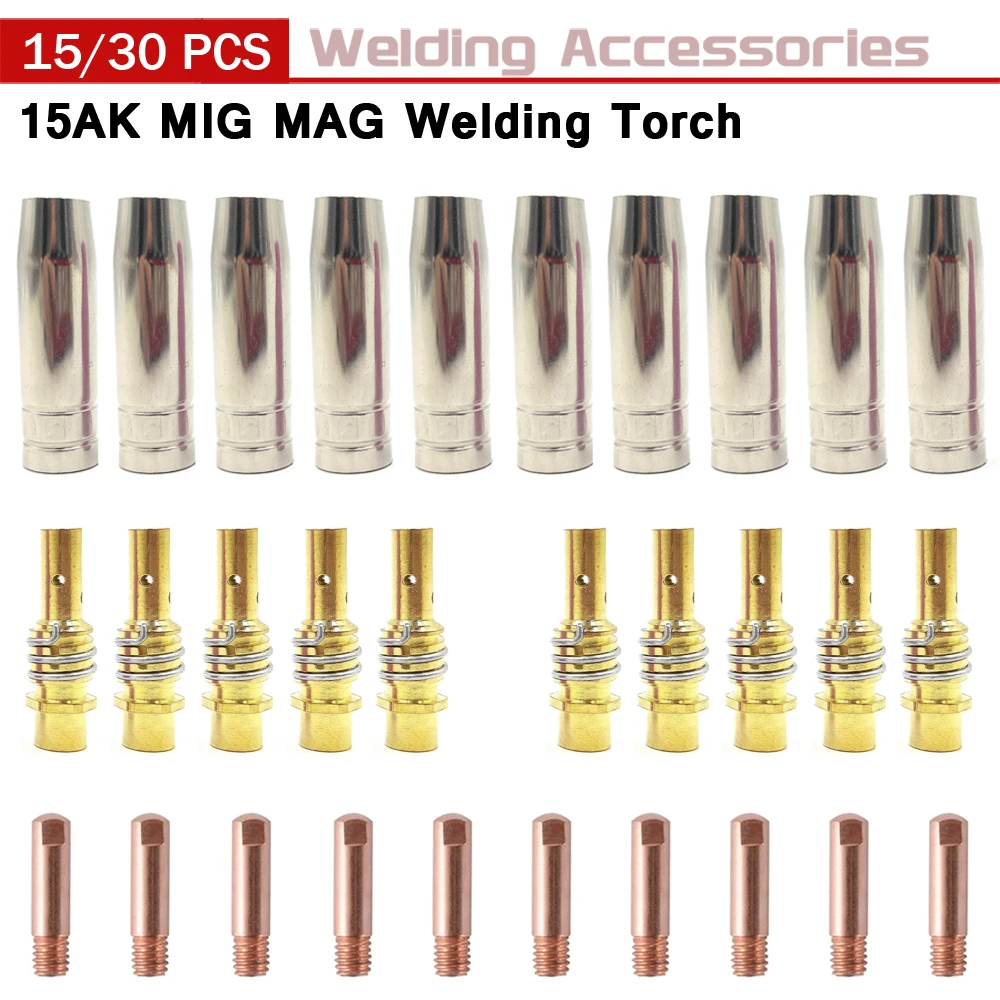 welding rods for sale 15/30pcs MB-15AK Torch Welding Consumables 180A MIG Torch Gas Nozzle Tips Holder Gun Neck Wrench for MIG Welding Machine soldering paste