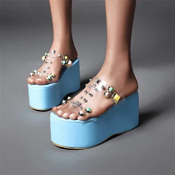 

DORATASIA female fashion rivet platform sandals wedges slip on beach party PVC sexy slides women 2020 brand summer shoes woman