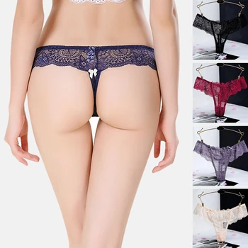 

Ladies Low Waist Underwear Women Lace Thong One-piece Invisible Sexy Seamless Transparent Female Floral Panties Open Thongs