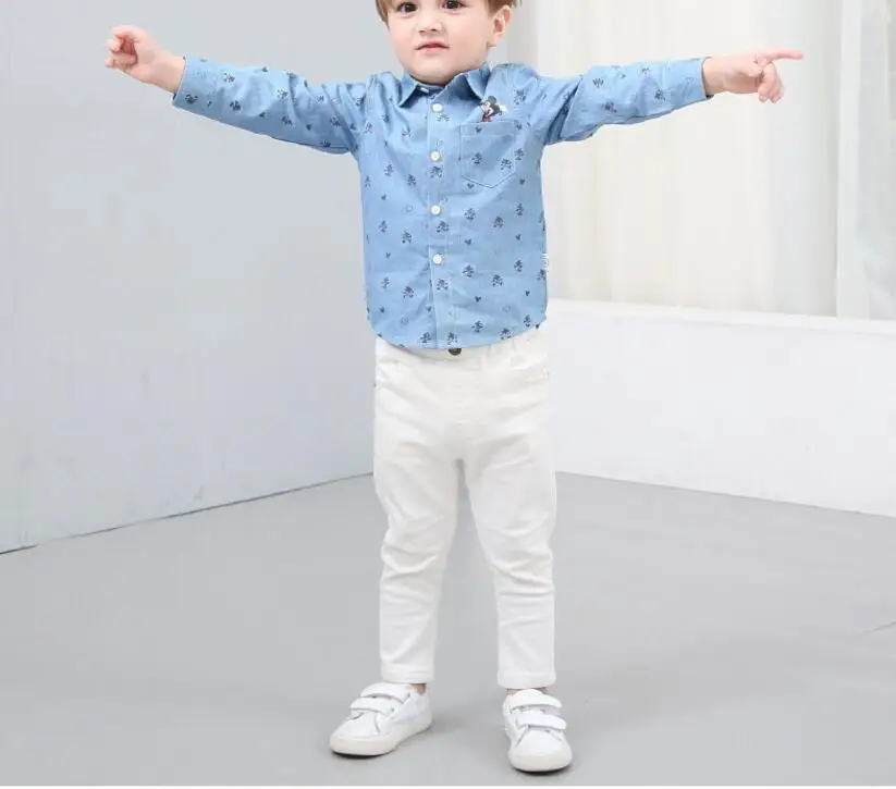 Boys'Dress/Новое весенне-осеннее платье для мальчиков хлопковая рубашка для детей, джинсы с длинными рукавами и рисунком, рубашка и пальто для мальчиков