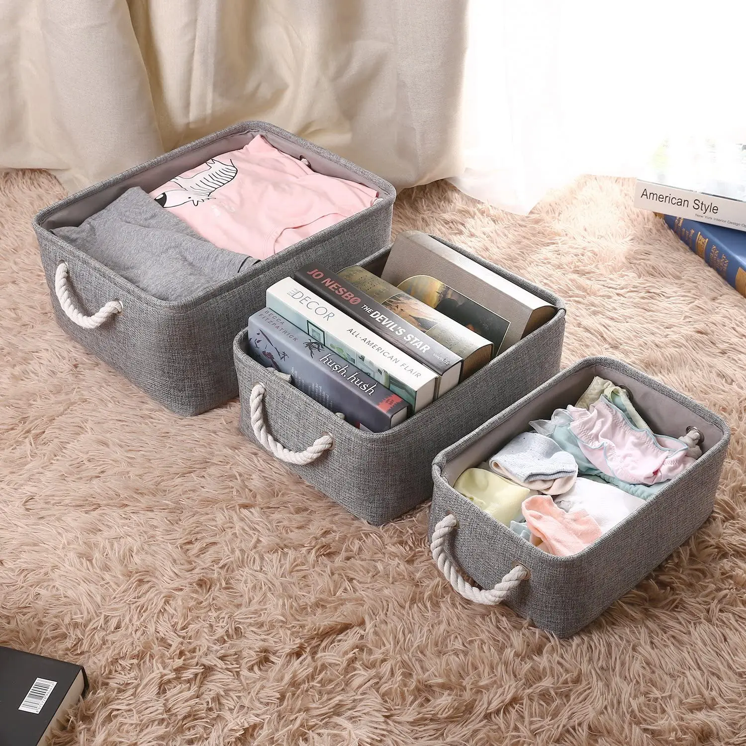 Foldable Large Fabric Storage Bins with Zipper, Foldable Clothes