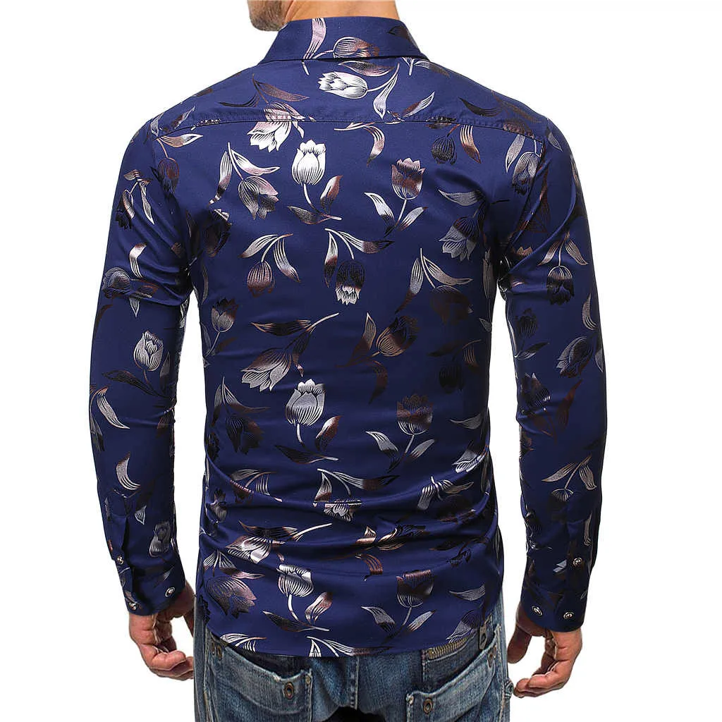 Осенняя Новая модная мужская рубашка с длинными рукавами, с принтом, с длинными рукавами