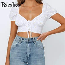 Bazaleas Chic Margarita bordada blusas mujer de moda 2020 blusa blanca Linda Vintage Centro vendaje recortado mujer blusa