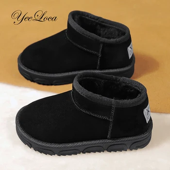 

Children Snow Boots Genuine Suede Leather Girls Winter Boots for Boys Thick Plush Slip On Fur Pink Boots Sneakers Kids Shoes